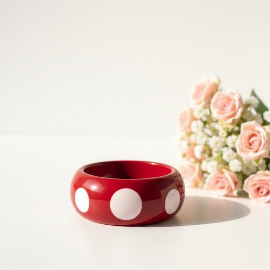 Retro Red Polka Acrylic Resin Bangle