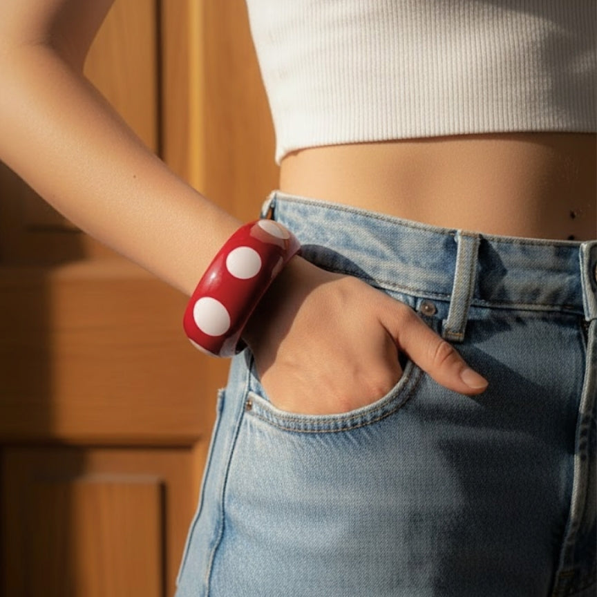 Retro Red Polka Acrylic Resin Bangle