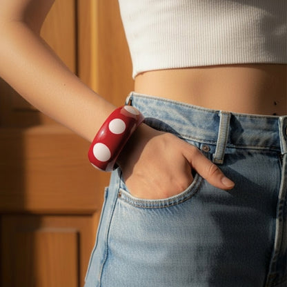 Retro Red Polka Acrylic Resin Bangle