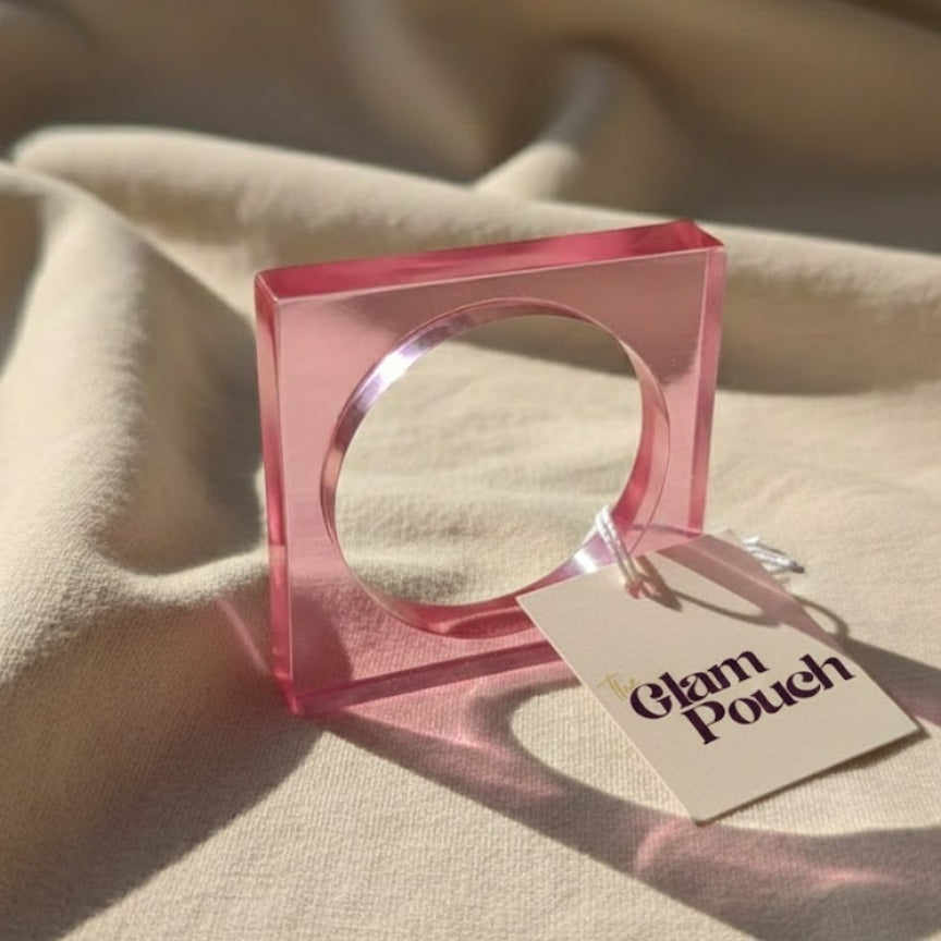 Pink Crystal Square Resin Bangle