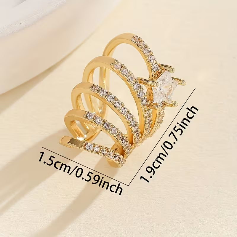 Cubic Zirconia Studded Spiral Openable Ear Cuff Earrings