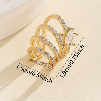 Cubic Zirconia Studded Spiral Openable Ear Cuff Earrings