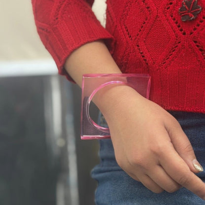 Pink Crystal Square Resin Bangle