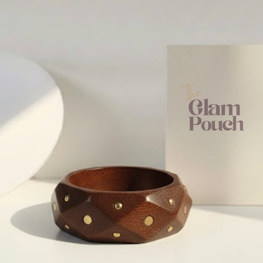 Geometric Studded Walnut Bangle