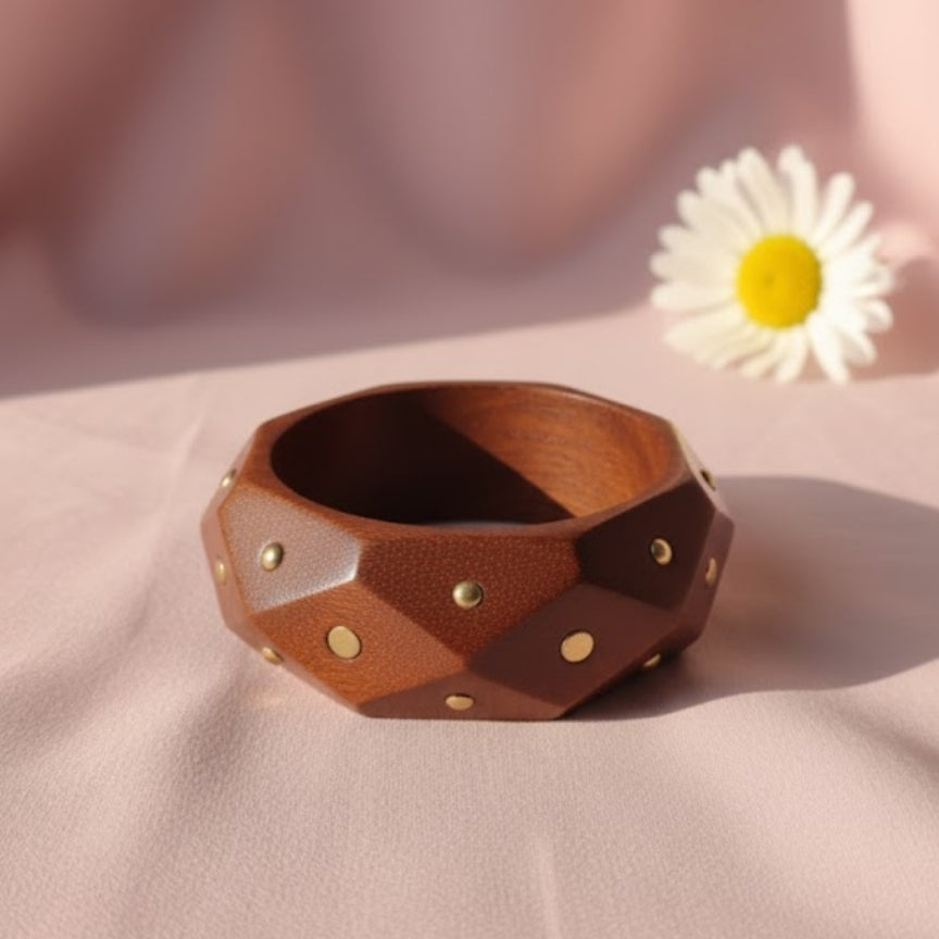 Geometric Studded Walnut Bangle