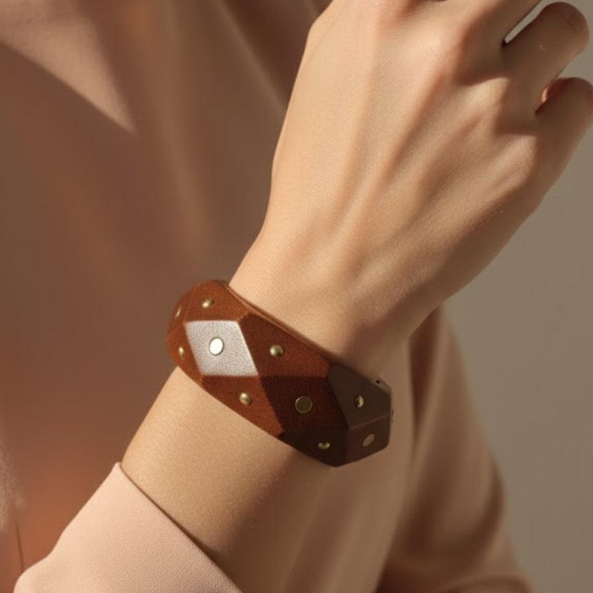 Geometric Studded Walnut Bangle