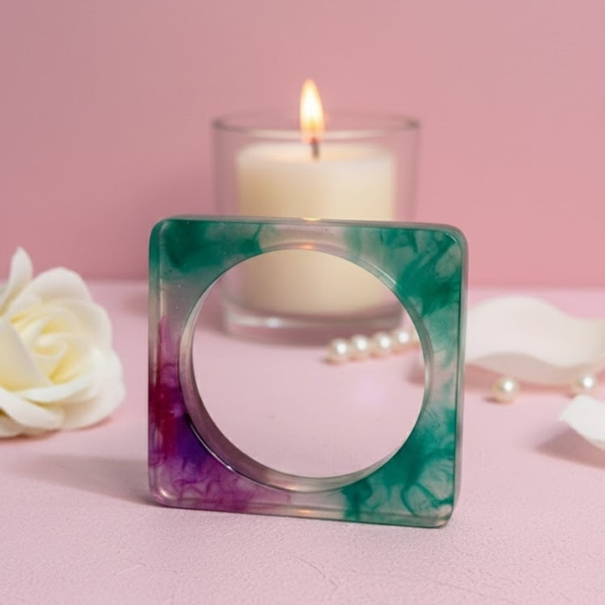 Mint Plum Crystal Square Resin Bangle