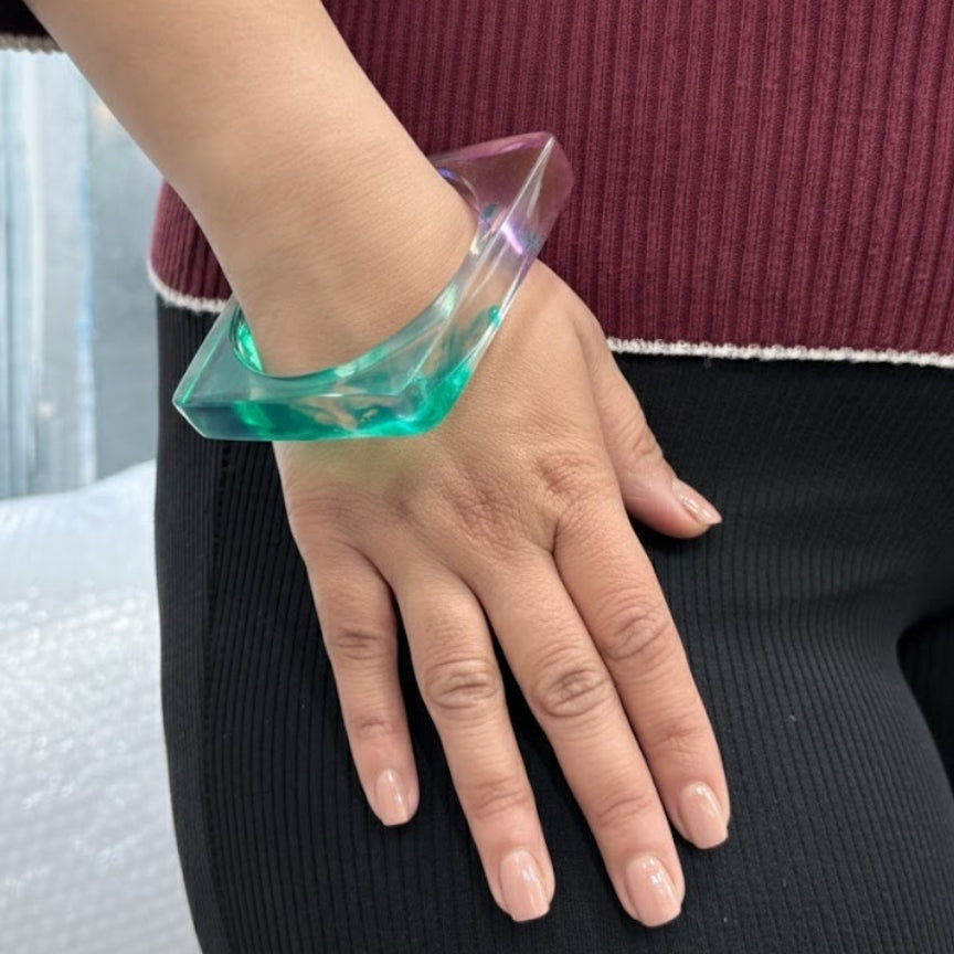 Mint Plum Crystal Square Resin Bangle