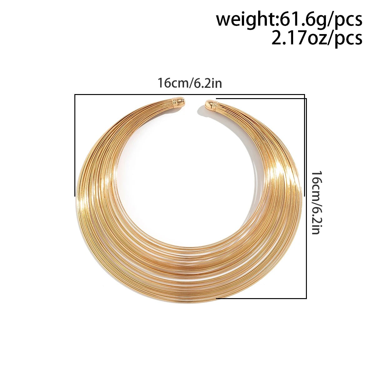 Layered gold plated choker necklace with dimensions and weight details – Glampouch jewelry