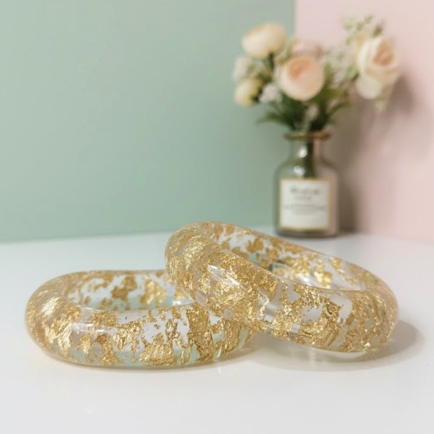 Gold Flake Clear Wave Resin Bangle
