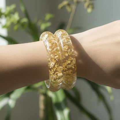Gold Flake Clear Wave Resin Bangle