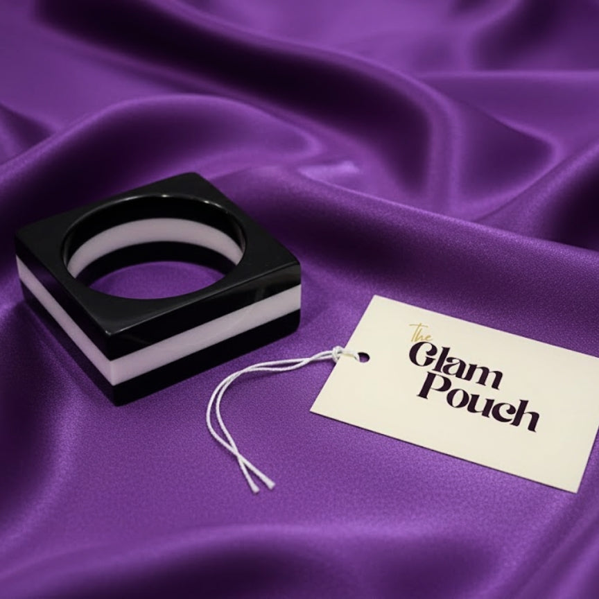 Monochrome Stripe Square Statement Resin Bangle ( Thick)