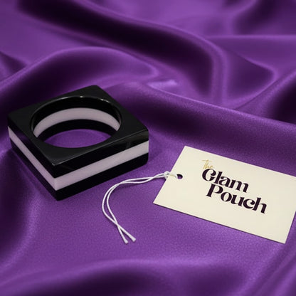 Monochrome Stripe Square Statement Resin Bangle ( Thick)