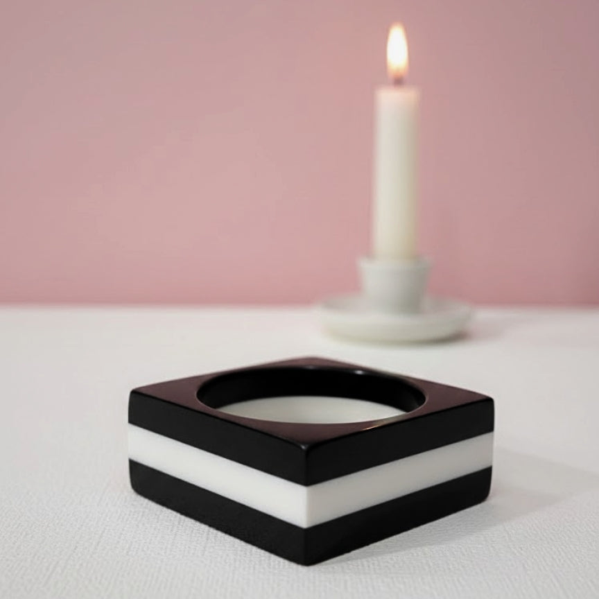 Monochrome Stripe Square Statement Resin Bangle ( Thick)