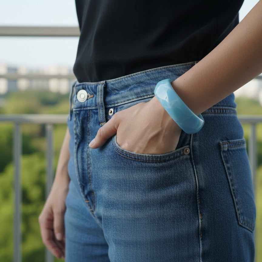 Sky Blue Marble Wave Resin Bangle