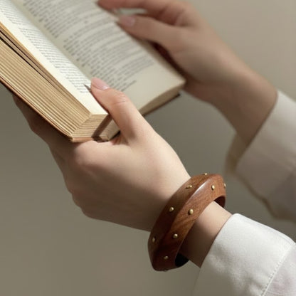 Dark Walnut Finish Brass Dot Bangle