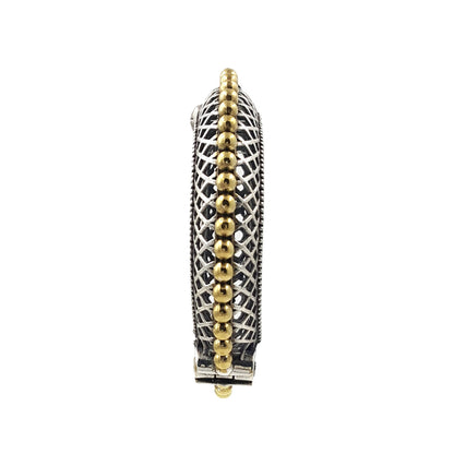 Dual Tone Silver Oxidised Jaya Kada Antique Handcrafted Bangle With Screw Opening