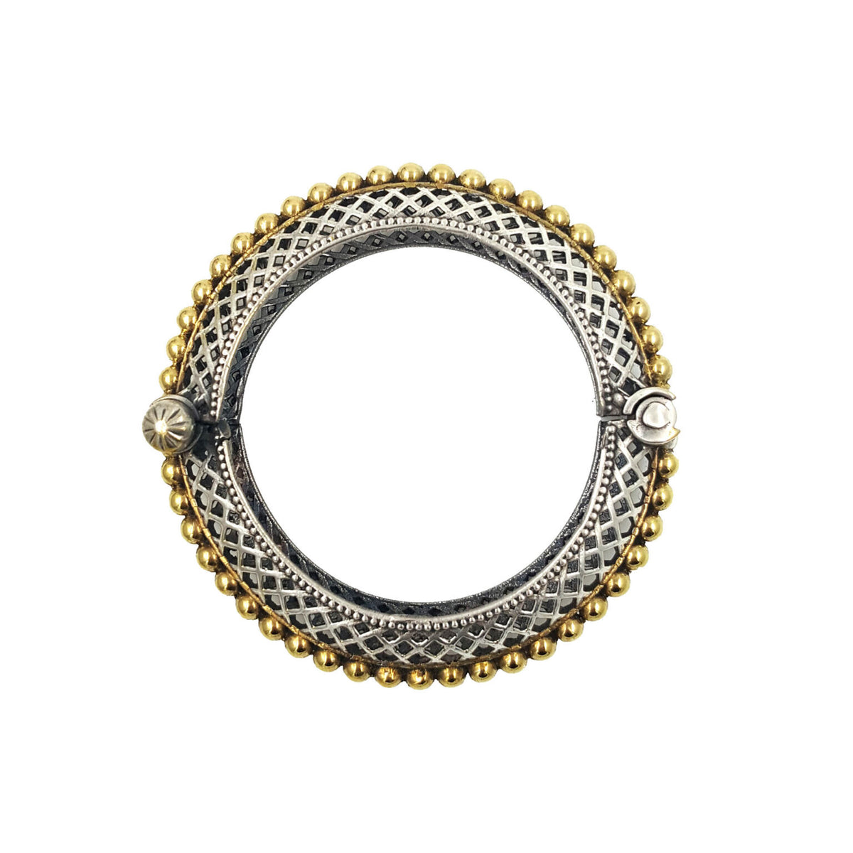 Dual Tone Silver Oxidised Jaya Kada Antique Handcrafted Bangle With Screw Opening- Single piece