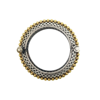 Dual Tone Silver Oxidised Jaya Kada Antique Handcrafted Bangle With Screw Opening