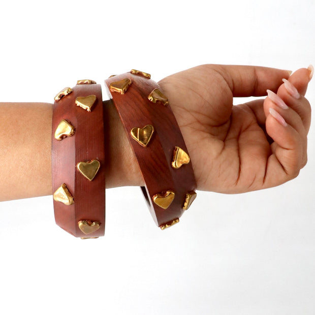 Rustic Romance Heart Wooden Bangle
