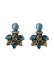 Front-facing flat lay of both oxidised silver stone stud earrings on white background showing full design detail