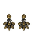 Front-facing pair of oxidised silver and yellow stone ear jacket studs on a clean white background