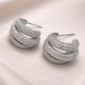 Silver Diamond Sparkle Chunky Hoop Earrings