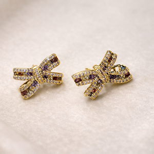Golden Bow Rainbow crystal Earrings