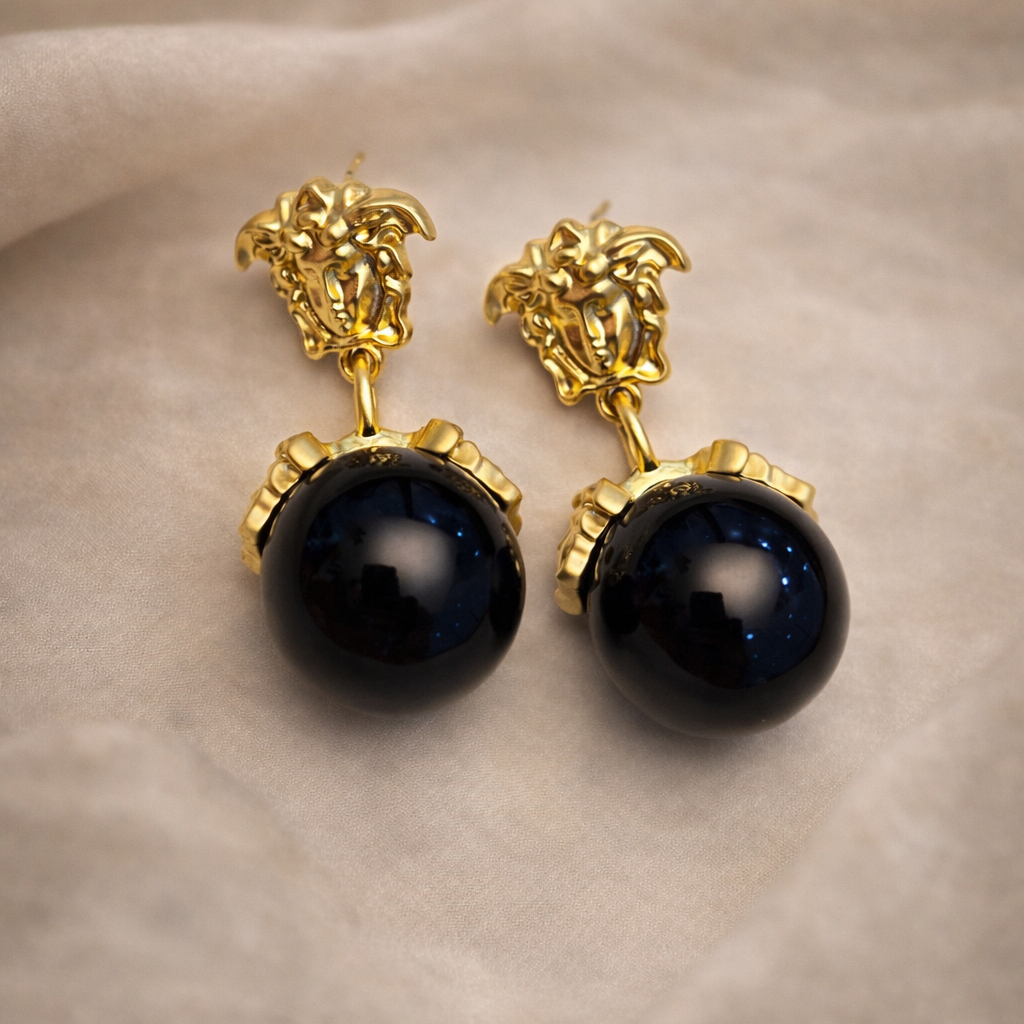 Greek Key Inspired Black Statement Earrings