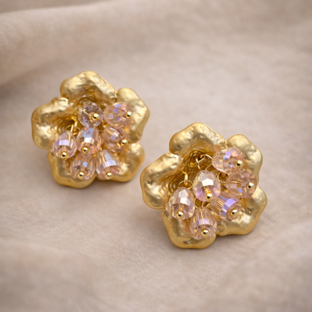 Golden Dewdrop Floral Studs