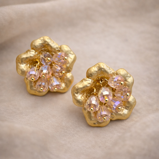 Golden Dewdrop Floral Studs