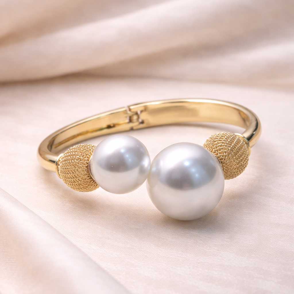 Open Pearl Gold Plated Cuff Bracelet