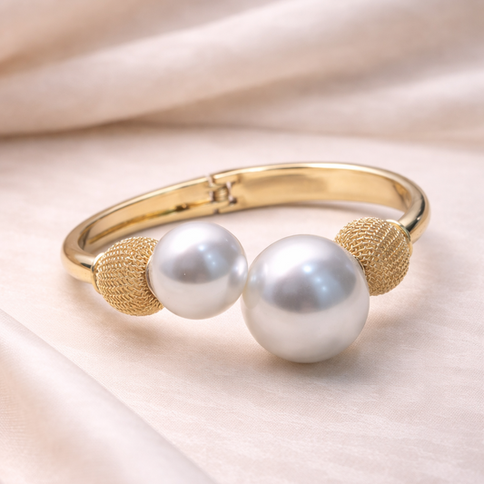 Open Pearl Gold Plated Cuff Bracelet