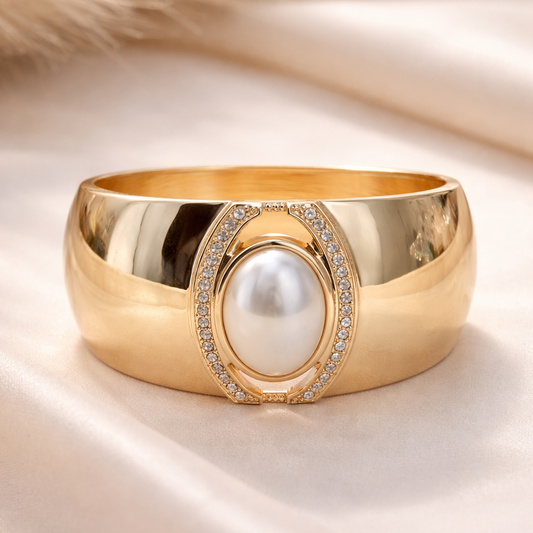 Luxury Pearl Gold Statement Bangle Bracelet