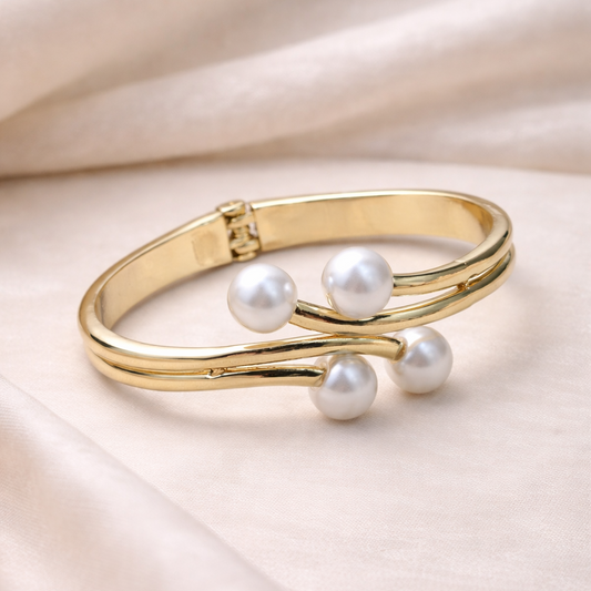 Twisted Wave Gold & Pearl Cuff Bracelet