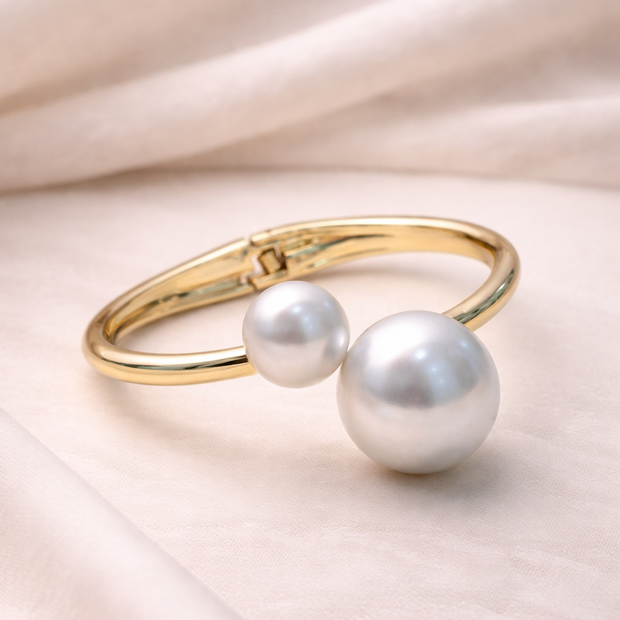 Elegant Gold Pearl Statement Cuff Bracelet