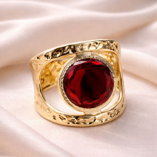 Sculpted Red Stone Statement Gold Cuff Bracelet