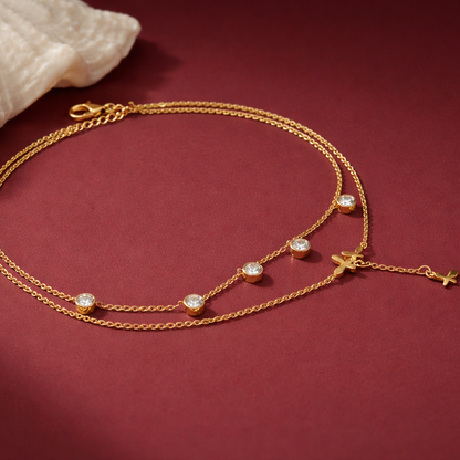 Bezel-Set Crystal Butterfly Charm Anklet