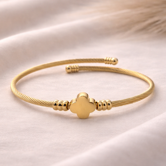 Zenith Rope Clover Gold Plated Cuff Bracelet