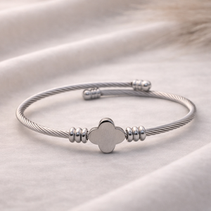 Zenith Rope Clover Silver Plated Cuff Bracelet