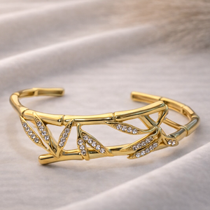 Sparkling Bamboo Gold Plated Cuff Bracelet