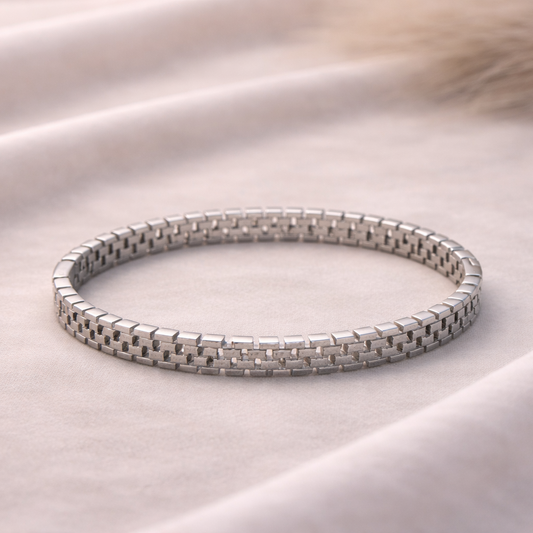 Polished Minimalist Brick Silver Cuff Bracelet