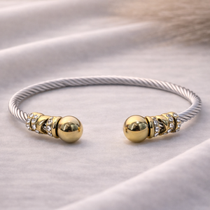 Premium Twisted Wire with Crystals Dual Tone Gold Cuff Bracelet