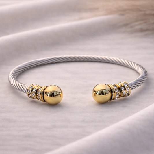 Silver Gold Two Tone Cable Bracelet