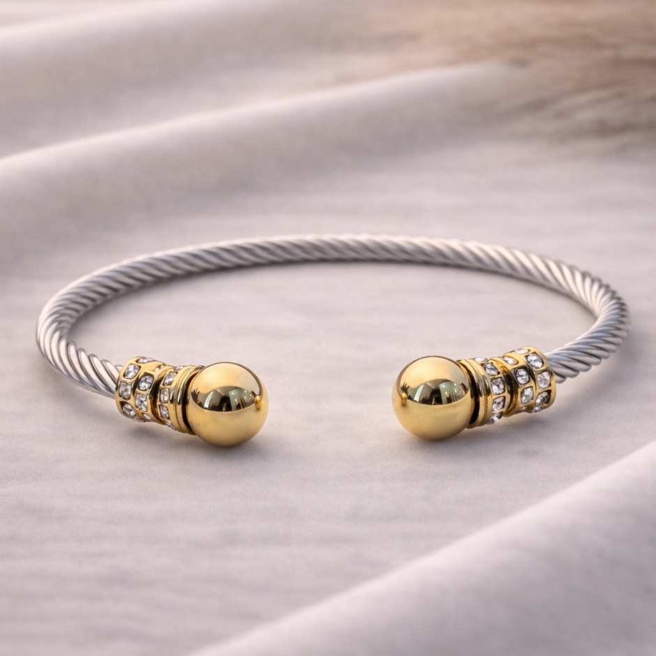 Silver Gold Two Tone Cable Bracelet