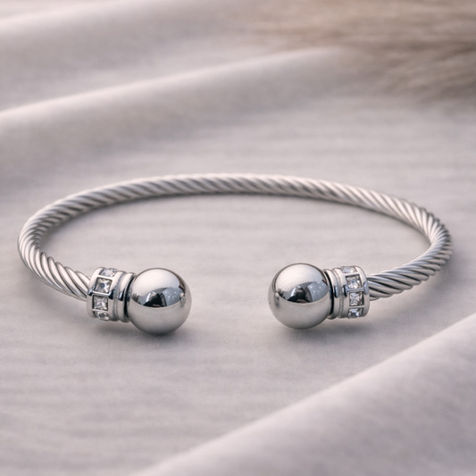 Luna Sphere Silver Cable Bracelet