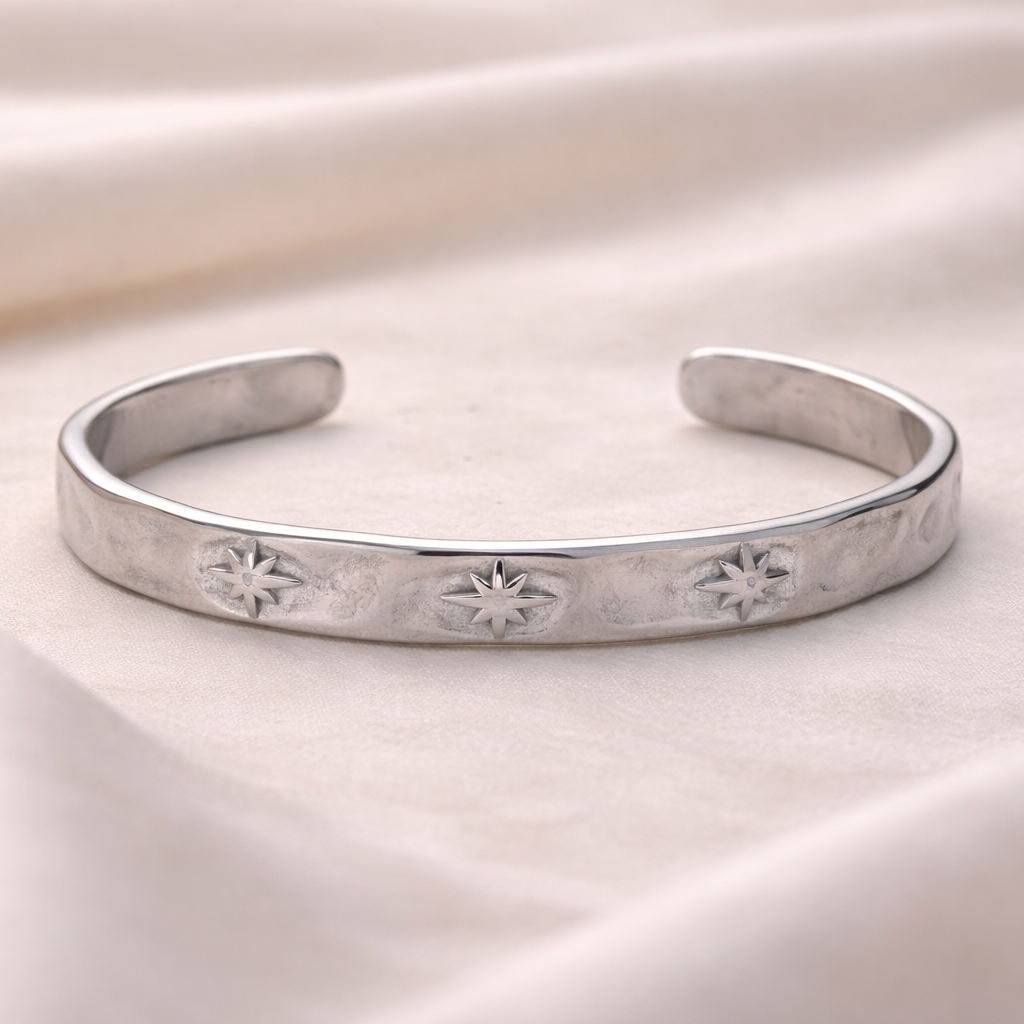 Celestial North Star Hammered Cuff Bracelet