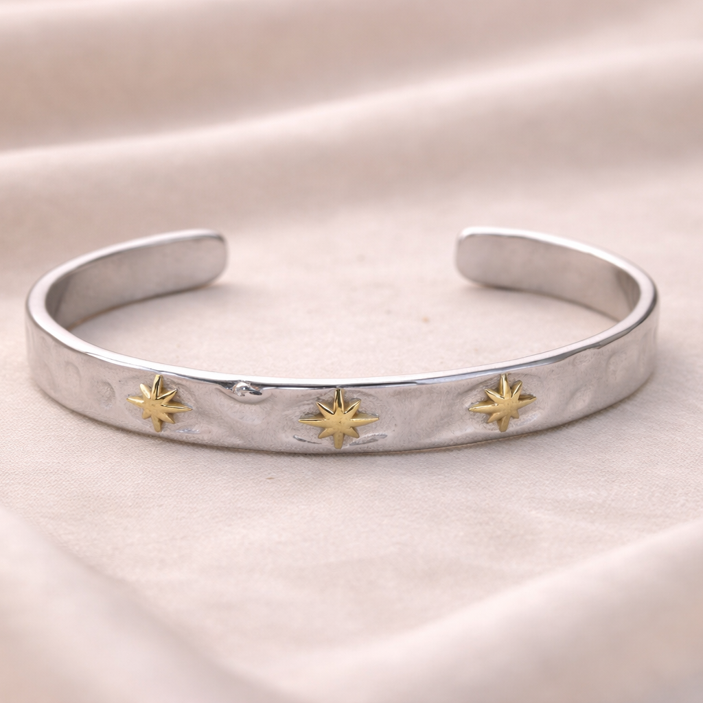 Stellar Mixed-Metal Starburst Open Bracelet