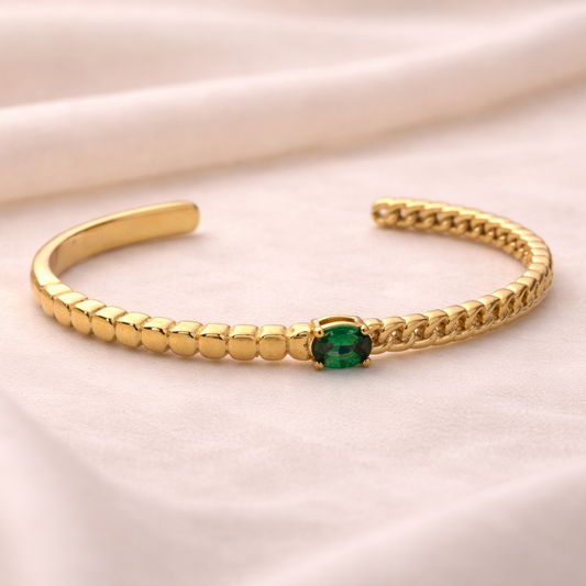 Vintage Emerald Green Gemstone Chain Link Bracelet
