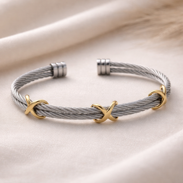 Aura Twisted Dual Tone Wire Cuff Bracelet